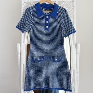 Derek Lam 10 Crosby Sweater Dress Medium Blue Tweed Boucle Polo Old Money Luxury